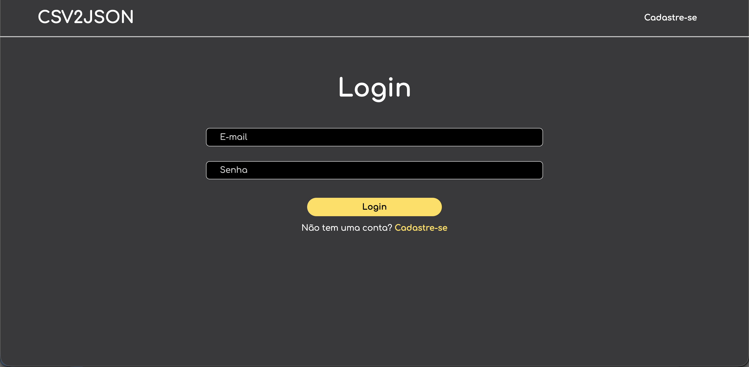 CSV2JSON — Tela de Login